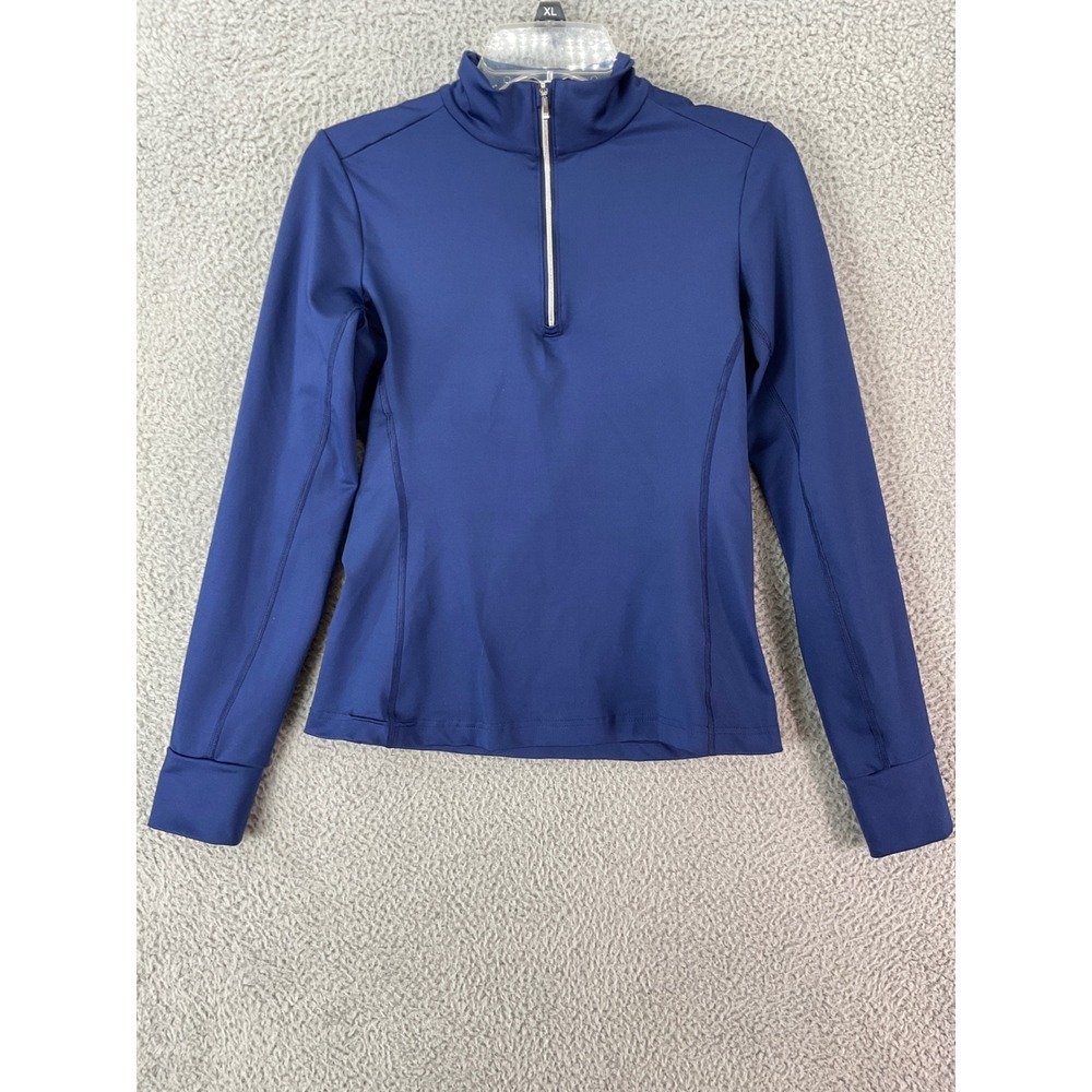 Obermeyer Base Layer Top Womens S Navy Blue Excellent Quarter Zip Mock Neck Ski